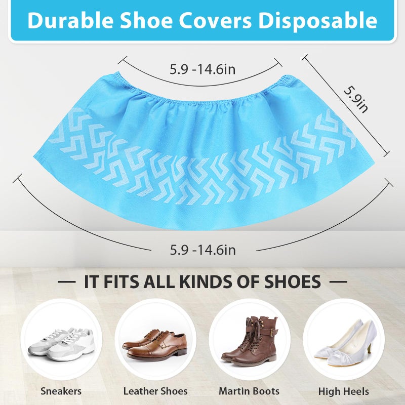 Sfee 100 Pack Shoe Covers-Disposable Shoe Covers for Indoors, Non Slip, Durable, Recyclable Non Woven Booties Shoes Cover for Workplace, Office, Home Floor Carpet Protection, One Size Fits All (Blue) - Image 4